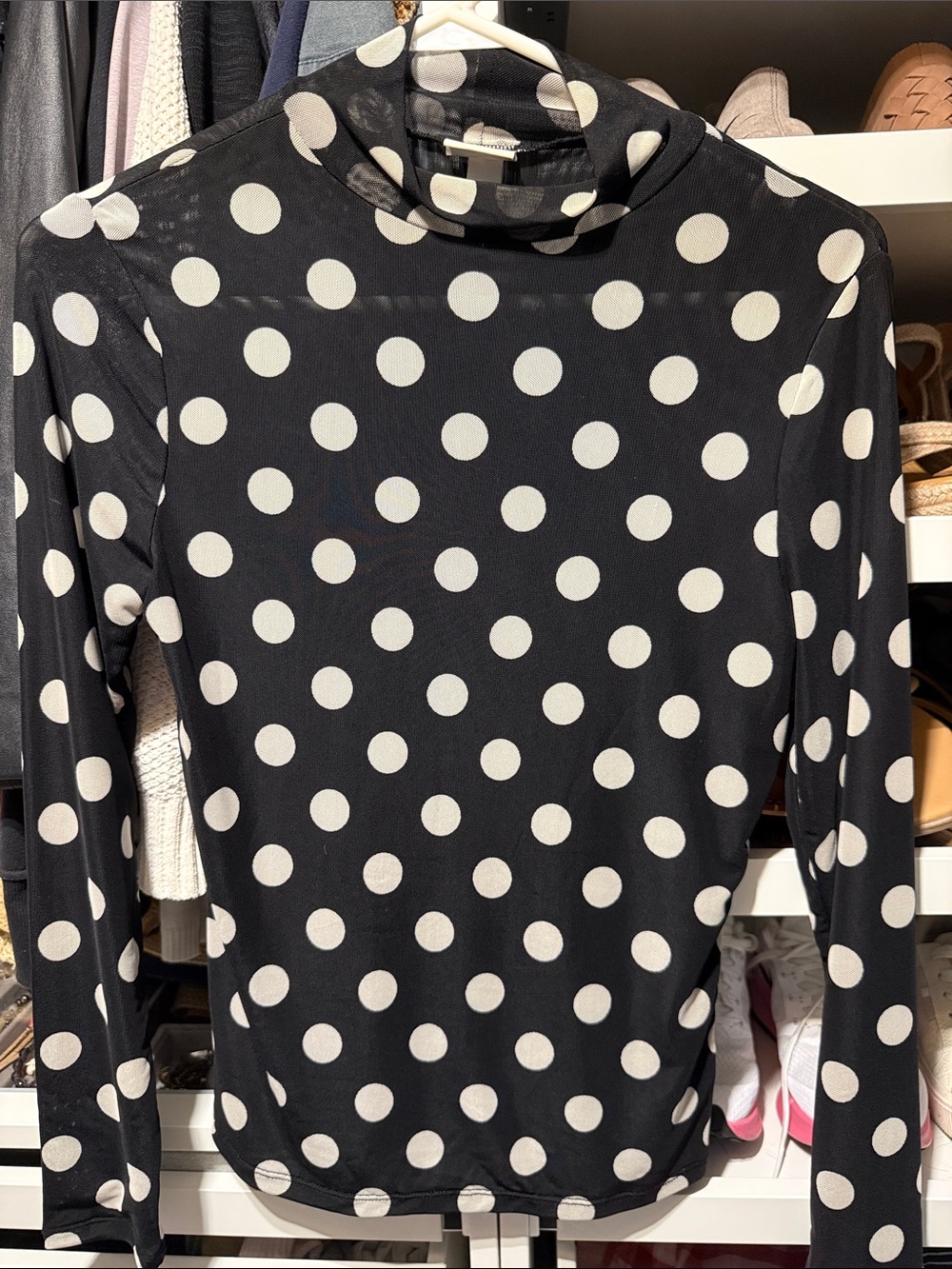 a new day Black and White Polka Dot Long-Sleeve Top